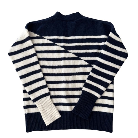 La Ligne New York Striped Wool Blend Cardigan Navy Cream Button Front XS - Picture 10 of 12